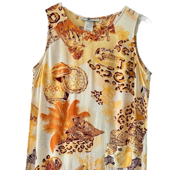 100% Cotton Solitaire Safari Print Dress in Shades of Orange & Cream Size Small - Picture 2 of 8